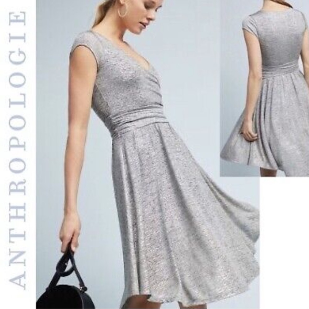 Anthropologie Maeve Tamera Silver Dress Wrap Jersey Ruched Womens